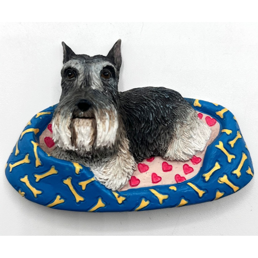 Willabee & Ward Schnauzer Dog‎ Bed Figurine Refrigerator Magnet Cute Bone Heart